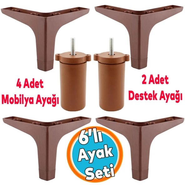 Mobilya Tv Ünitesi Koltuk Kanepe Destek Ayağı 12 Cm 6'lı Set Ahşap Desenli Baza Ayakları ürün görseli