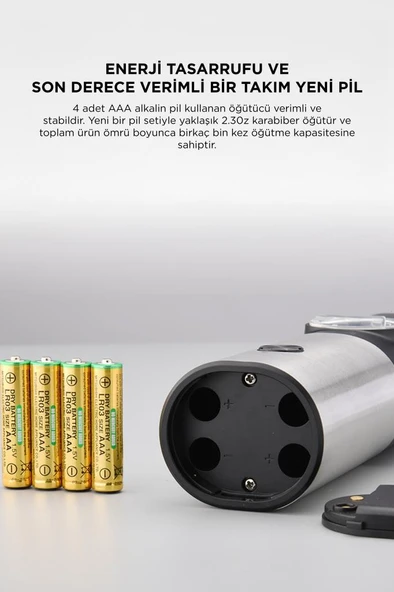 Torima KYMQ-16-BS Siyah Pilli Işıklı Otomatik Yeni Nesil Tuz Karabiber Değirmeni Baharat Öğütücü - 6