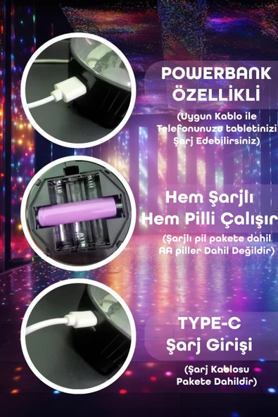 Şarjlı RGB Projeksiyon Gökyüzü Gece Lambası Kamp Feneri Işıldak Powerbank Özellikli Pilli M001 - 3