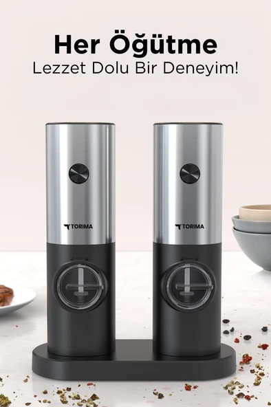 Torima KYMQ-16-BS Siyah Pilli Işıklı Otomatik Yeni Nesil Tuz Karabiber Değirmeni Baharat Öğütücü - 2