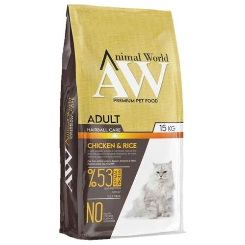 Animal World Hairball Tüy Yumağı Önleyici Tavuklu Yetişkin Kedi Maması 15 kg