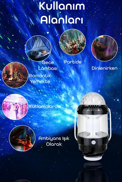 Şarjlı RGB Projeksiyon Gökyüzü Gece Lambası Kamp Feneri Işıldak Powerbank Özellikli Pilli M001 - 5
