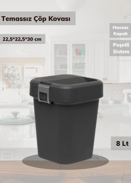 Çöp Kovası Aç-Kapa Banyo Çöp Kutusu Küçük Mutfak Çöp Kovası Siyah 8 Litre