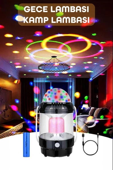 Şarjlı RGB Projeksiyon Gökyüzü Gece Lambası Kamp Feneri Işıldak Powerbank Özellikli Pilli M001