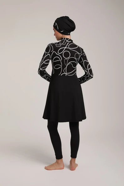 Chelly Kadın Dijital Desenli Pileli Tam Kapalı Tesettür Mayo S 5230 - Resim 9