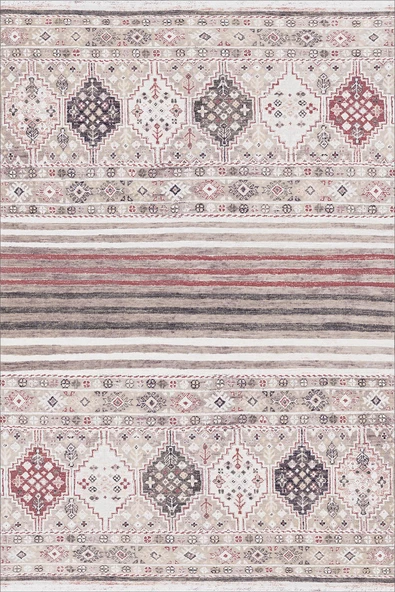 Şal Desen Pamuk Taban Yıkanabilir Dekoratif Halı  KREM 140X200