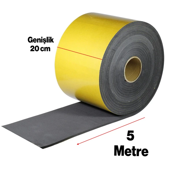 Yapışkanlı Araç Ses Isı Yalıtım İzolasyon Bandı En:20 cm Kalınlık:5 mm Uzunluk 5 Metre Kauçuk Sünger - 2