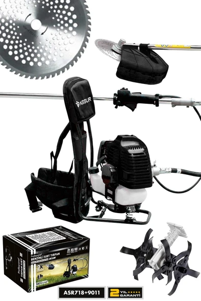 Assur 11000rpm 5.9 Hp Sırt Tipi Benzinli Motorlu Ot Çalı Çim Biçme Tırpanı + Çapalama Aparatı