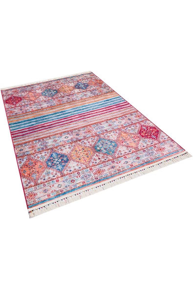 Şal Desen Pamuk Taban Yıkanabilir Dekoratif Halı  KİREMİT 160X230 - 2