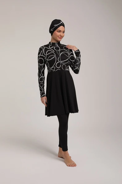 Chelly Kadın Dijital Desenli Pileli Tam Kapalı Tesettür Mayo S 5230 - Resim 5