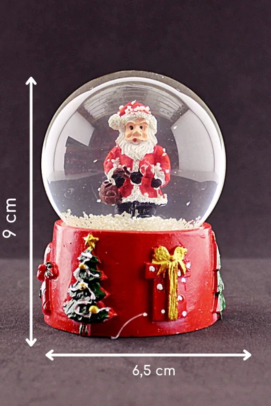Yılbaşı Süsü Noel Baba Merry Christmas Tasarımlı 9 cm Orta Boy Işıklı Kar Küresi  1B