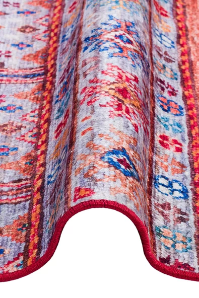 Şal Desen Pamuk Taban Yıkanabilir Dekoratif Halı  KİREMİT 160X230 - 4