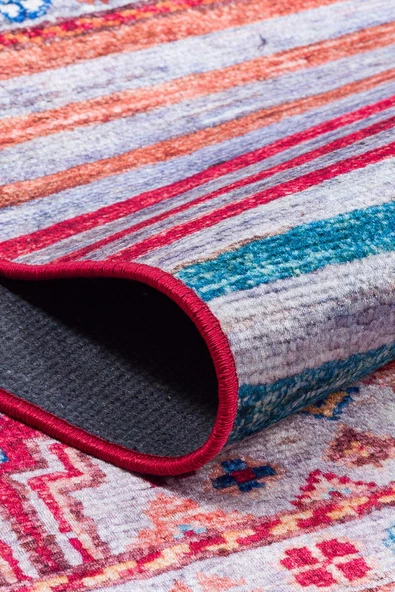 Şal Desen Pamuk Taban Yıkanabilir Dekoratif Halı  KİREMİT 160X230 - 3