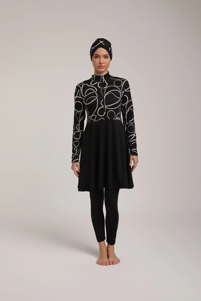 Chelly Kadın Dijital Desenli Pileli Tam Kapalı Tesettür Mayo S 5230 - Resim 10