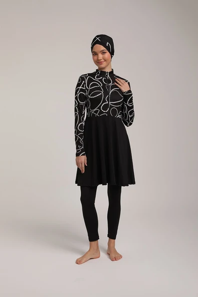 Chelly Kadın Dijital Desenli Pileli Tam Kapalı Tesettür Mayo S 5230 - Resim 2