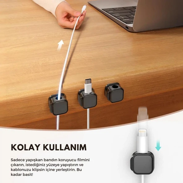 Polham 6 adet Set Yapışkanlı Klips Kapaklı Kablo Düzenleyici Organizer, Ev, Ofis, Kablo Düzenleyici - 3