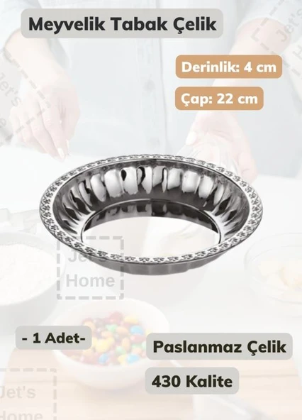 Çelik Meyvelik Tabak 22 cm Paslanmaz Çelik Tabak