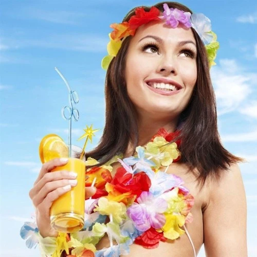 Rengarenk Hawaii Kolye Taç Bileklik Seti 4 Parça - 2