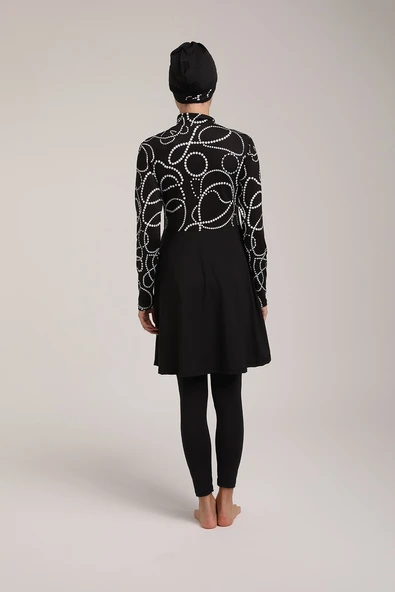 Chelly Kadın Dijital Desenli Pileli Tam Kapalı Tesettür Mayo S 5230 - Resim 8