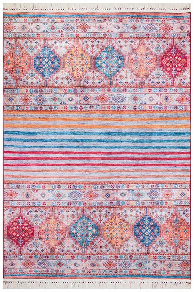 Şal Desen Pamuk Taban Yıkanabilir Dekoratif Halı  KİREMİT 80X150