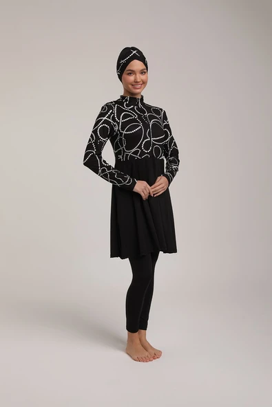 Chelly Kadın Dijital Desenli Pileli Tam Kapalı Tesettür Mayo S 5230 - Resim 4