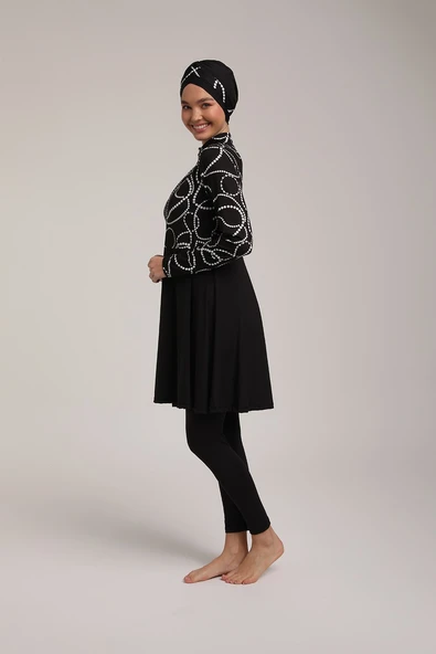 Chelly Kadın Dijital Desenli Pileli Tam Kapalı Tesettür Mayo S 5230 - Resim 6