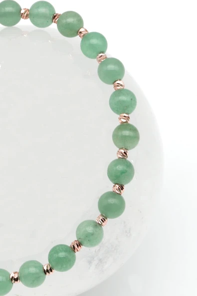 Aventurin Doğal Taş Makrome Örme Bileklik Küre Kesim - Resim 2