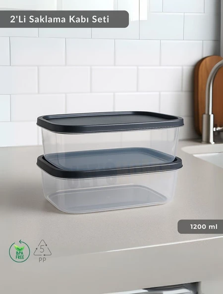 Dikdörtgen 2'Li Saklama Kabı Bpa Free Derin Dondurucu için Uygun Beslenme Kabı 1200 ml - 2