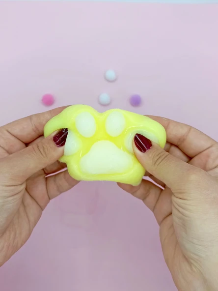Sevimli Küçük Squishy Kedi Pati Sıkma 7 cm Tüylü Pati Sukuşi - Sarı - 3