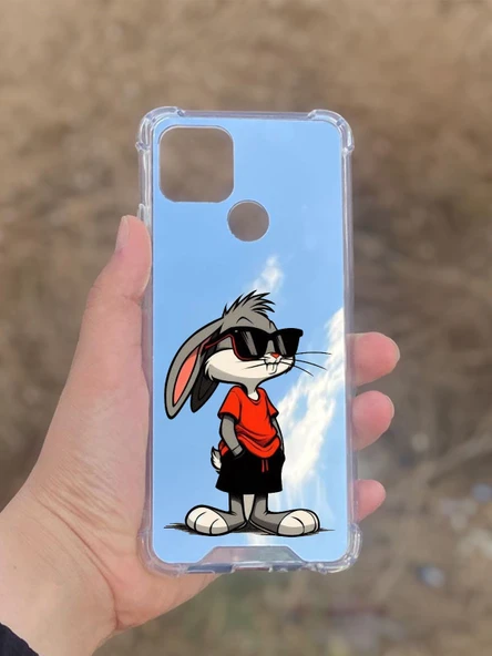 Oppo A15  Uyumlu Aynalı Tavşan Desenli Darbe Kamera Korumalı Silikon Telefon Kılıfı
