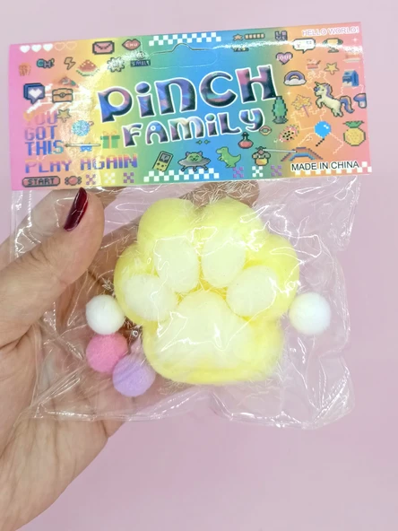 Sevimli Küçük Squishy Kedi Pati Sıkma 7 cm Tüylü Pati Sukuşi - Sarı - 4