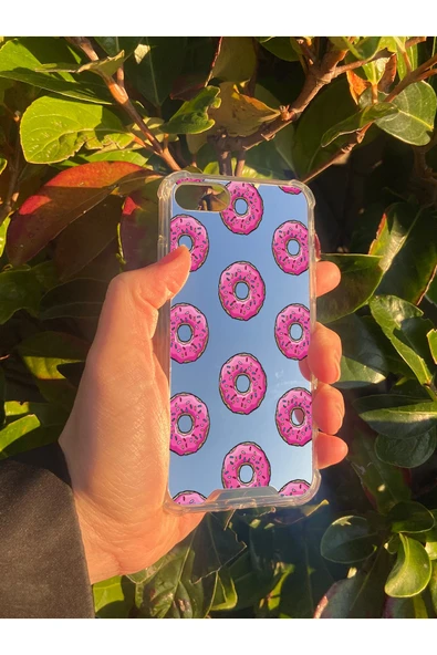 İphone SE 2022 Uyumlu Aynalı Donut Desenli Darbe Kamera Korumalı Silikon Telefon Kılıfı