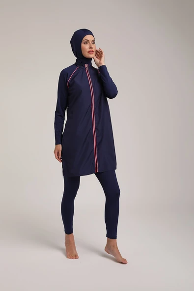 Chelly Kadın Biyeli Tasarım Fermuarlı Tam Kapalı Tesettür Mayo T 5430 - 4