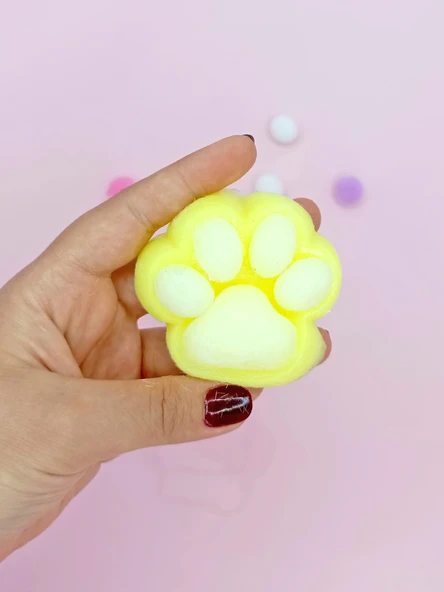 Sevimli Küçük Squishy Kedi Pati Sıkma 7 cm Tüylü Pati Sukuşi - Sarı
