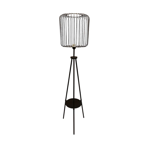 Miral Raflı Siyah Tripod Kafes Lambader