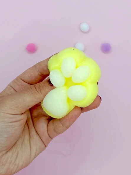 Sevimli Küçük Squishy Kedi Pati Sıkma 7 cm Tüylü Pati Sukuşi - Sarı - 2