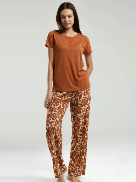 Arnetta Kadın Kehribar Kısa Kol Pijama Takım 3229