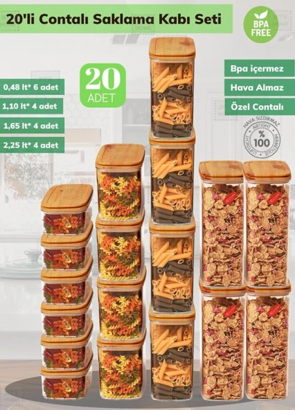 20’li Erzak Saklama Kabı Seti BPA Free Bakliyat Kutusu Hava Almaz