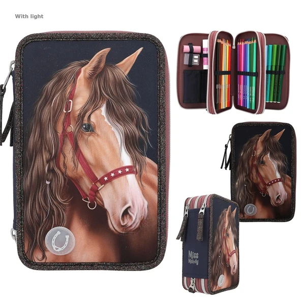 Miss Melody Triple Pencil Case LED GLITTER HORSE