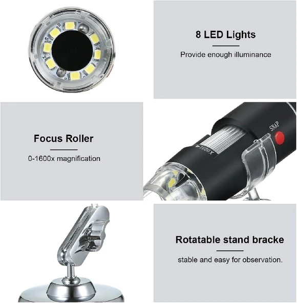 1600x Zoom 2mp Usb Dijital Mikroskop 8 Ledli Kamera - 6