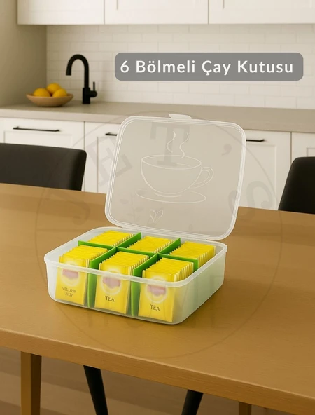 6 Bölmeli Çay Kutusu Şeffaf Çay Kabı Plastik Poşet Çay Kutusu BPA Free - 1