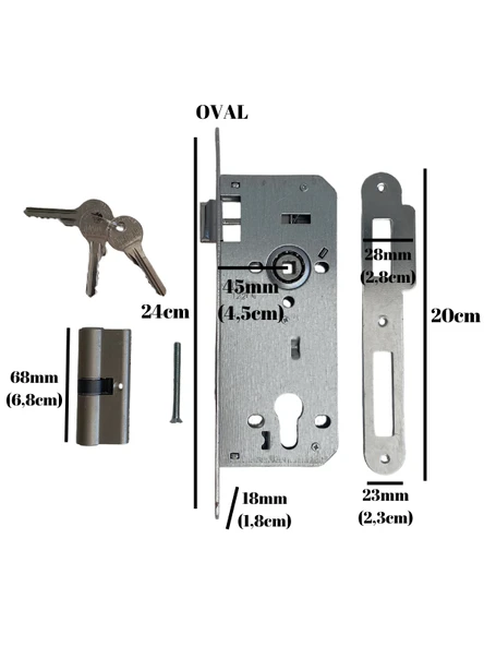 Silindirli Oval 45MM Gömme Giriş Kapısı Kilidi Çelik Kapı Kilidi(SİLİNDİRLİ)(18mmx45mm) GİRİŞ Kilidi(18mmx45mm) - 3