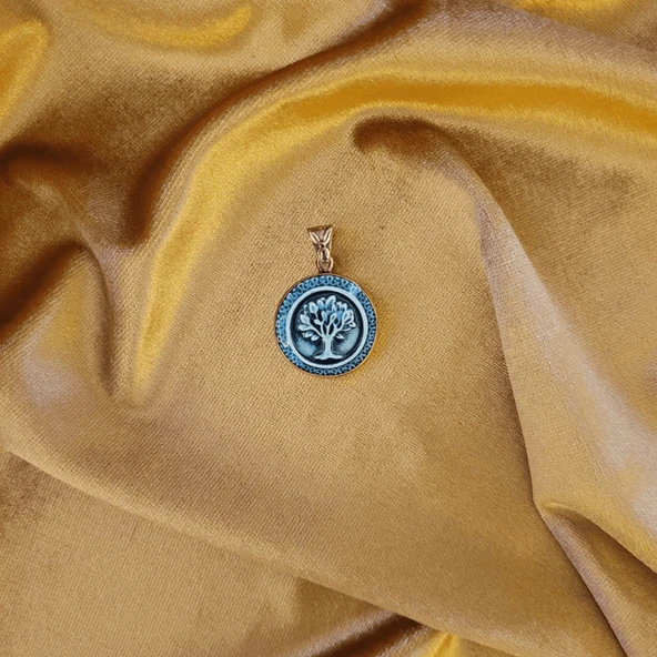 Mistik Zarafet Bronz Çini Taşlı Çelik Zincir Kolye - Resim 4