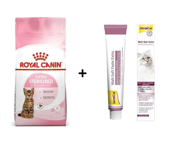 Royal Canin Kitten Sterilised Kısırlaştırılmış Yavru Kedi Maması 2 Kg + Gimcat Malt 100 Gr