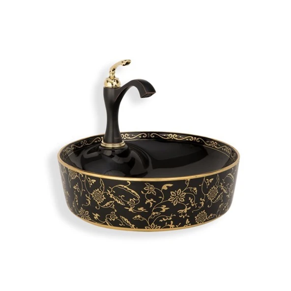 LENA TEZGAH ÜSTÜ ÇANAK LAVABO E-4043S SİYAH-ALTIN ürün görseli