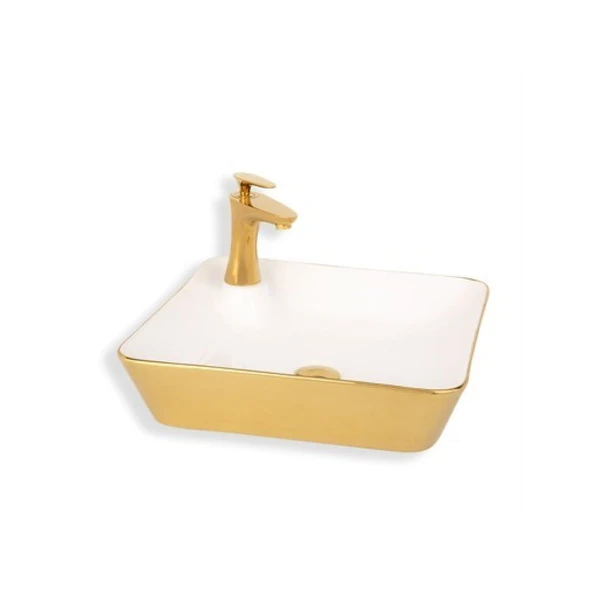 LENA TEZGAH ÜSTÜ ÇANAK LAVABO E-4620A BEYAZ-ALTIN