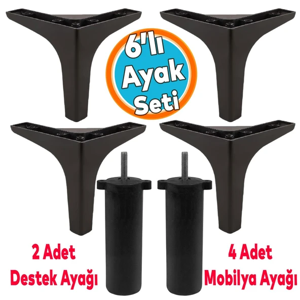 Mobilya Tv Ünitesi Koltuk Kanepe Destek Ayağı 14 Cm Siyah Baza Ayakları M8 Destek 6'lı Set
