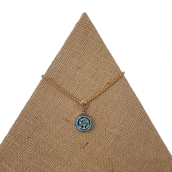 Mistik Zarafet Bronz Çini Taşlı Çelik Zincir Kolye - Resim 3