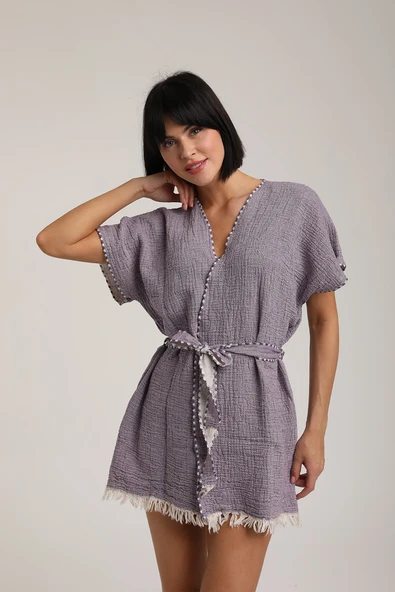 Life For Moda Kadın Kuşaklı Müslin Pareo Kimono P 80 - 10