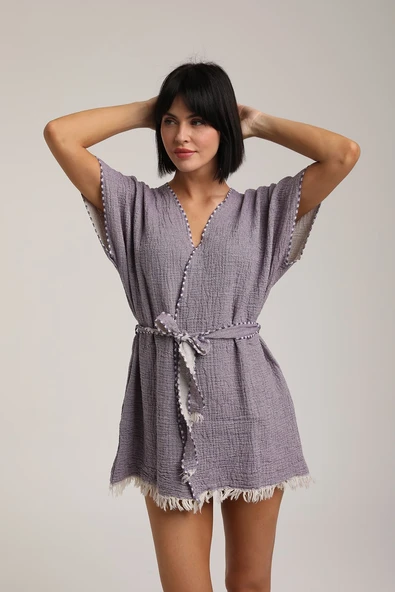 Life For Moda Kadın Kuşaklı Müslin Pareo Kimono P 80 - 12